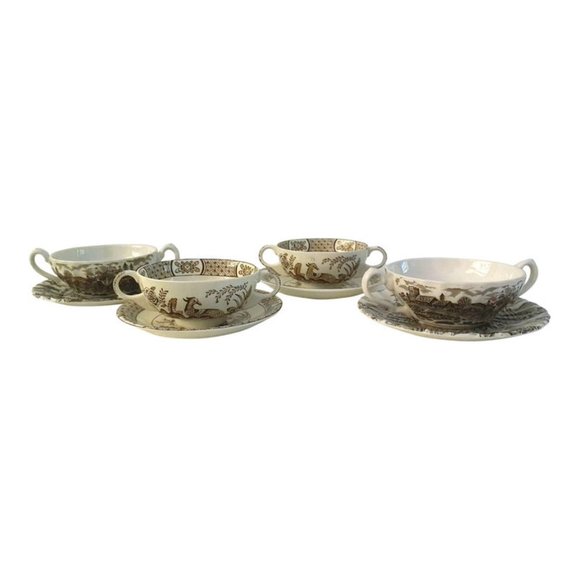 Vintage Staffordshire England Ironstone Consomme Cups & Saucers, 8 Pcs - Picture 1 of 6